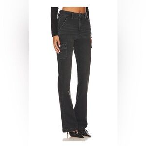 Paige Women’s High Rise Straight Cargo Jeans Sz29x26” Oblivion Wash Faded Black